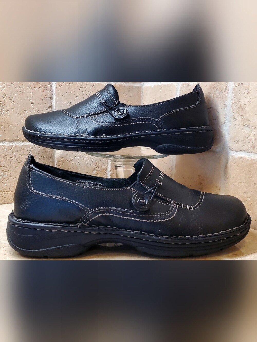 Thom McanWomen's Sherrill Black Leather Slip On Clogs Button Size 9M